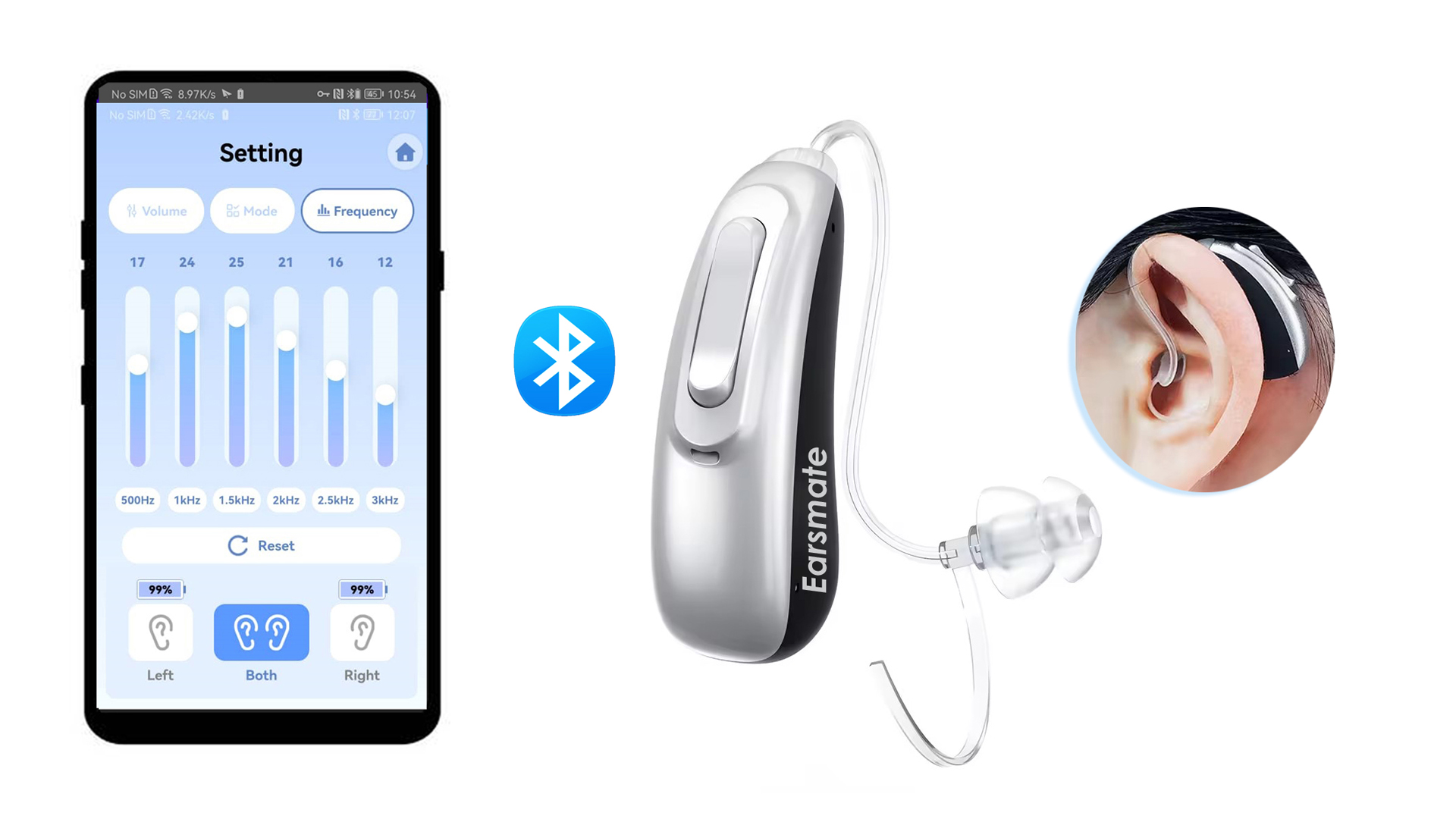 OTC Bluetooth Hearing Aid Cell Phone App for Iphone and Android Earsmate G22BT